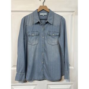 Tuckernuck Shirt Womens Large Blue Denim Chambray Western Pearl Snap Rodeo Boho